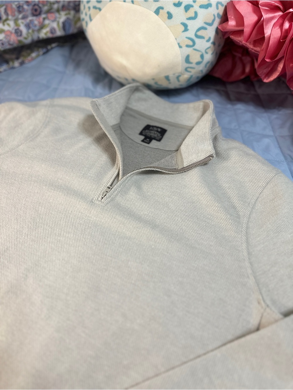 J. Crew Men's Quarter-Zip Sweater - Light Beige- Size M